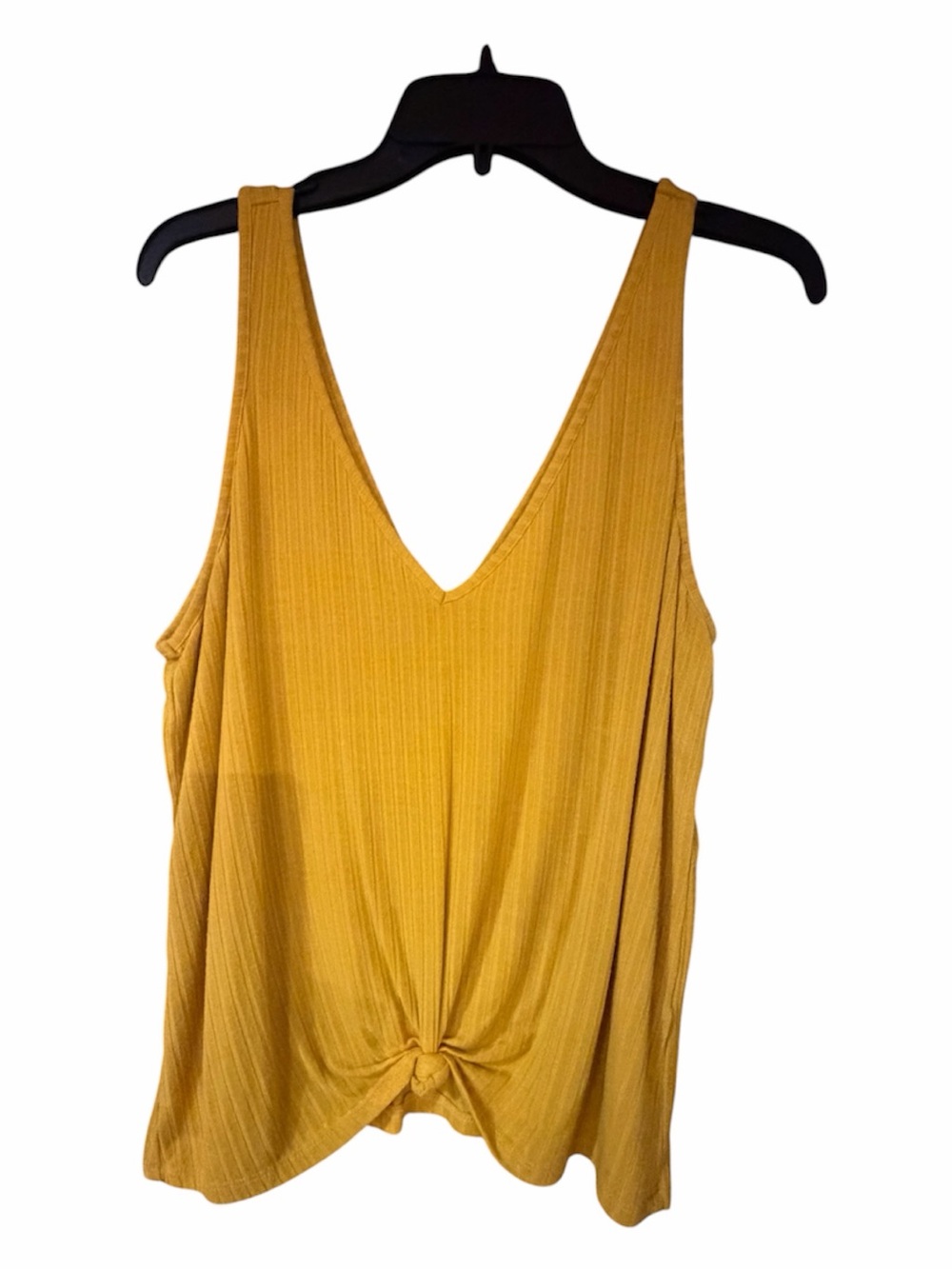 Wonderly Mustard Yellow Ribbed Front Knot Sleeveless Top Size Large
